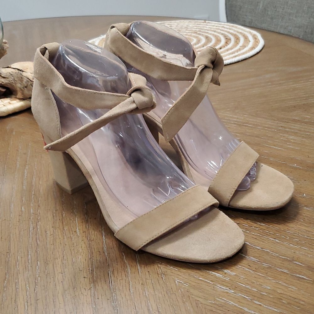 Alex & Alex(Saks Fifth Avenue)Suede Tan Stacked Heels with Embroidery , Size 10